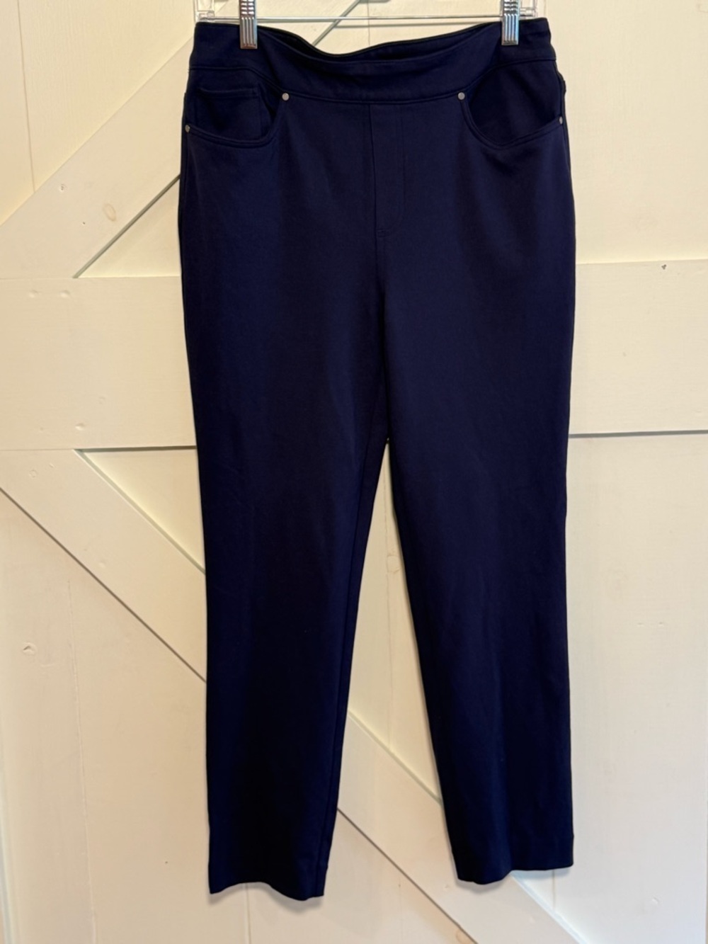 Chicoβs Size 1 (Med) Navy Ankle Pants Stretch Pull On Straight Leg